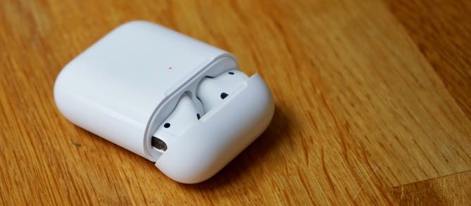 Apple AirPods in Apple Wireless Charging Case for AirPods; Headphones; White